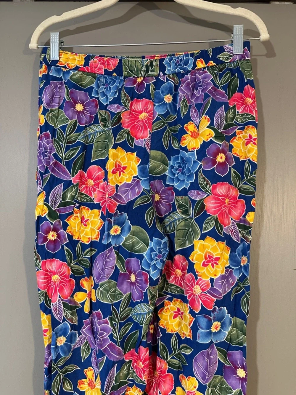 Vintage Bechamel Petite Navy Floral Cropped Pants Colorful Retro Capri - Picture 6 of 8